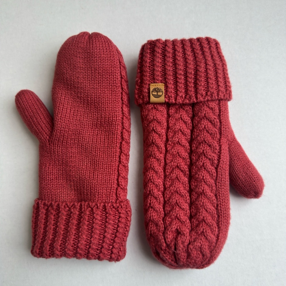 Timberland Cable Knit Mittens Faux Fur Lined Fold-Up Winter Warm